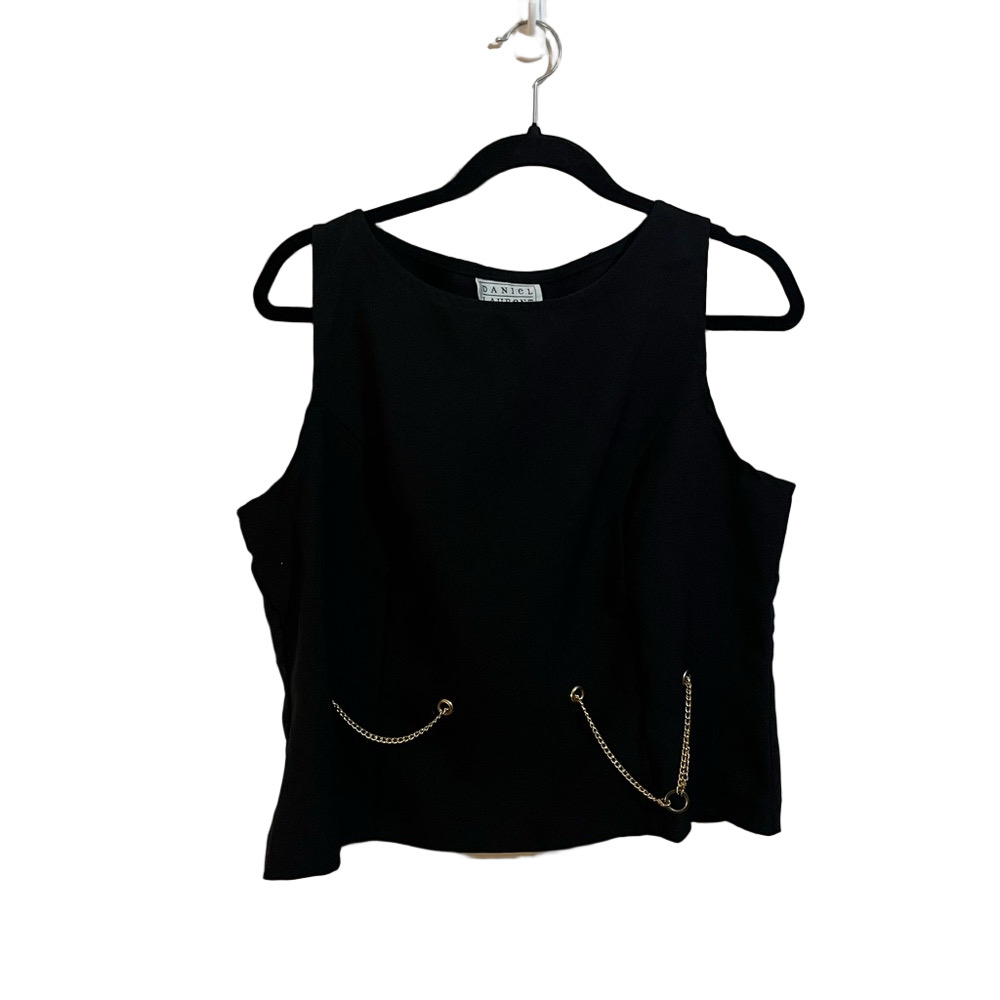 Vintage Daniel Laurent Black Sleeveless Top with Chain Detail Size: 16